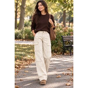 Pacsun Women's Cream 100% Cotton Cargo Pants Size Small